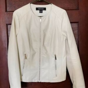 KENNETH COLE REACTION Chic! White Faux Leather Zip Jacket
